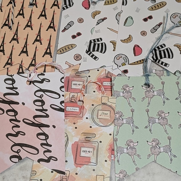 French Print Variety Gift Tags w/Ribbon Set of 15 - Picture 6 of 6